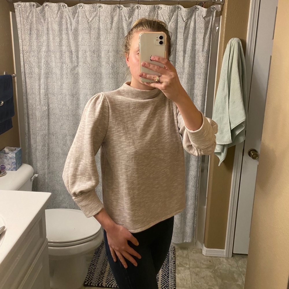 Madewell Gathered-Sleeve Mockneck Top